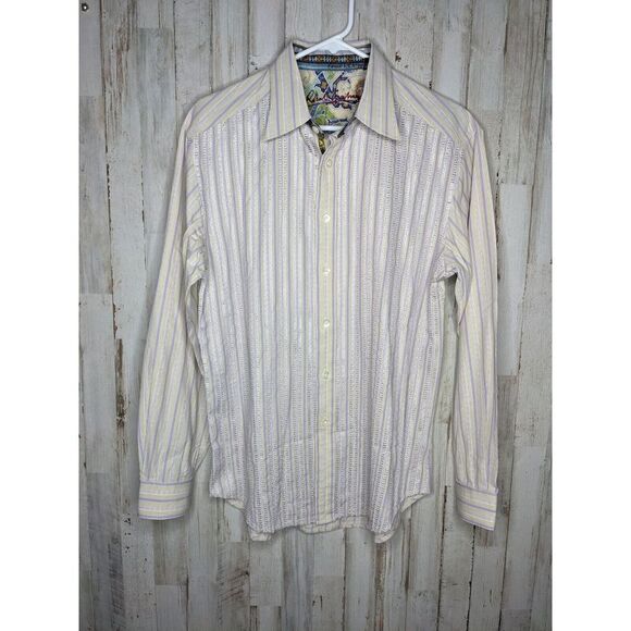 Robert Graham Multicolor Striped Dress Shirt Mens Size Large Contrast Flip Cuffs - Picture 1 of 12